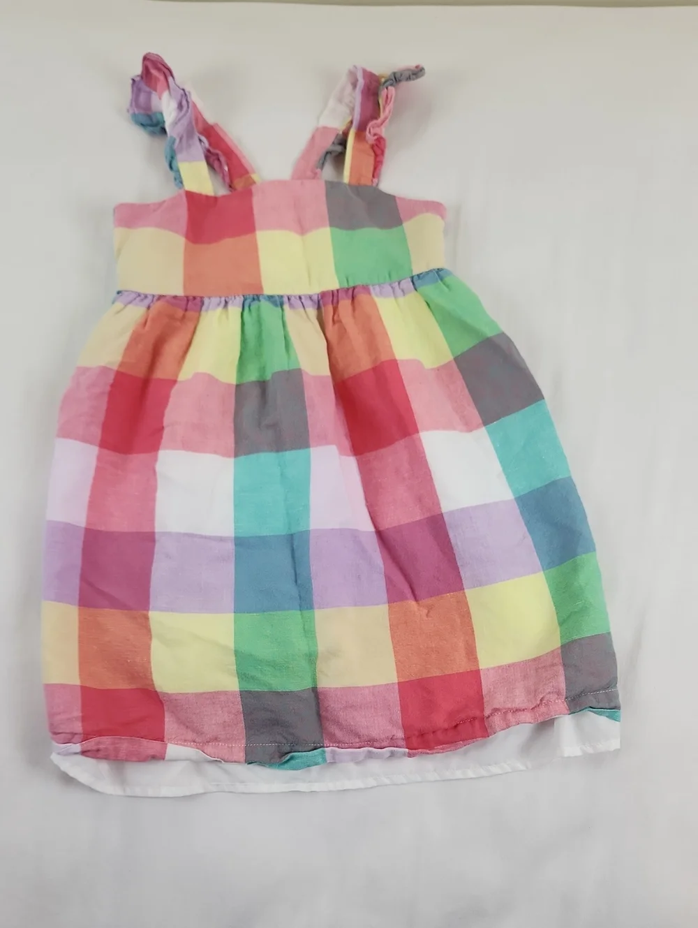 Gap Kids Checkered Ruffle Strap Sundress, Pink, Yellow, Green, Blue Small 6 7